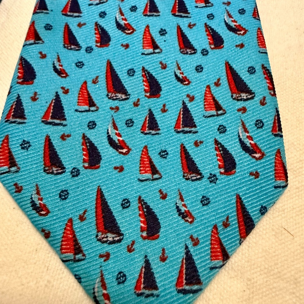 John William Clothing Tie Weekend Sailor Blue Nautical Sailboat Print Microfiber